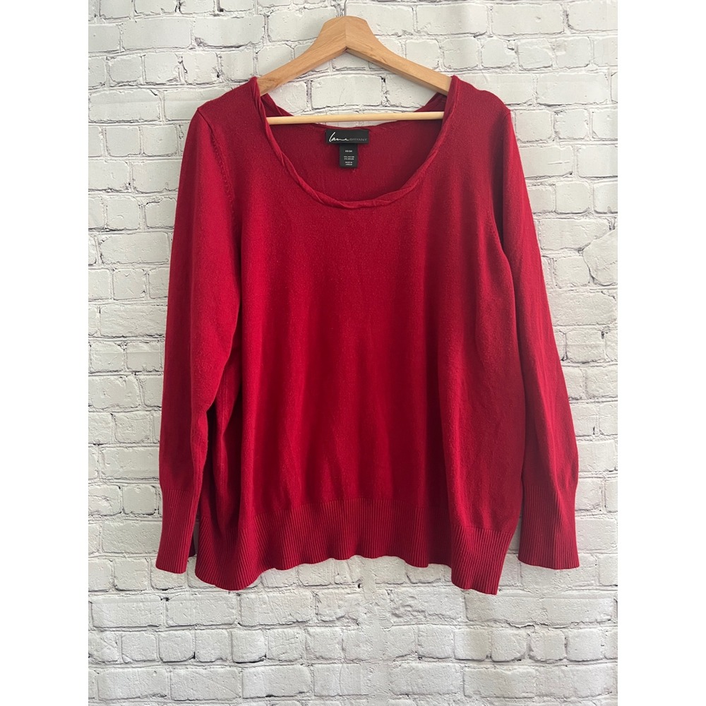Lane Bryant Women Red Scoop Neck Long Sleeve Pullover Sweater Plus Size 22/24
